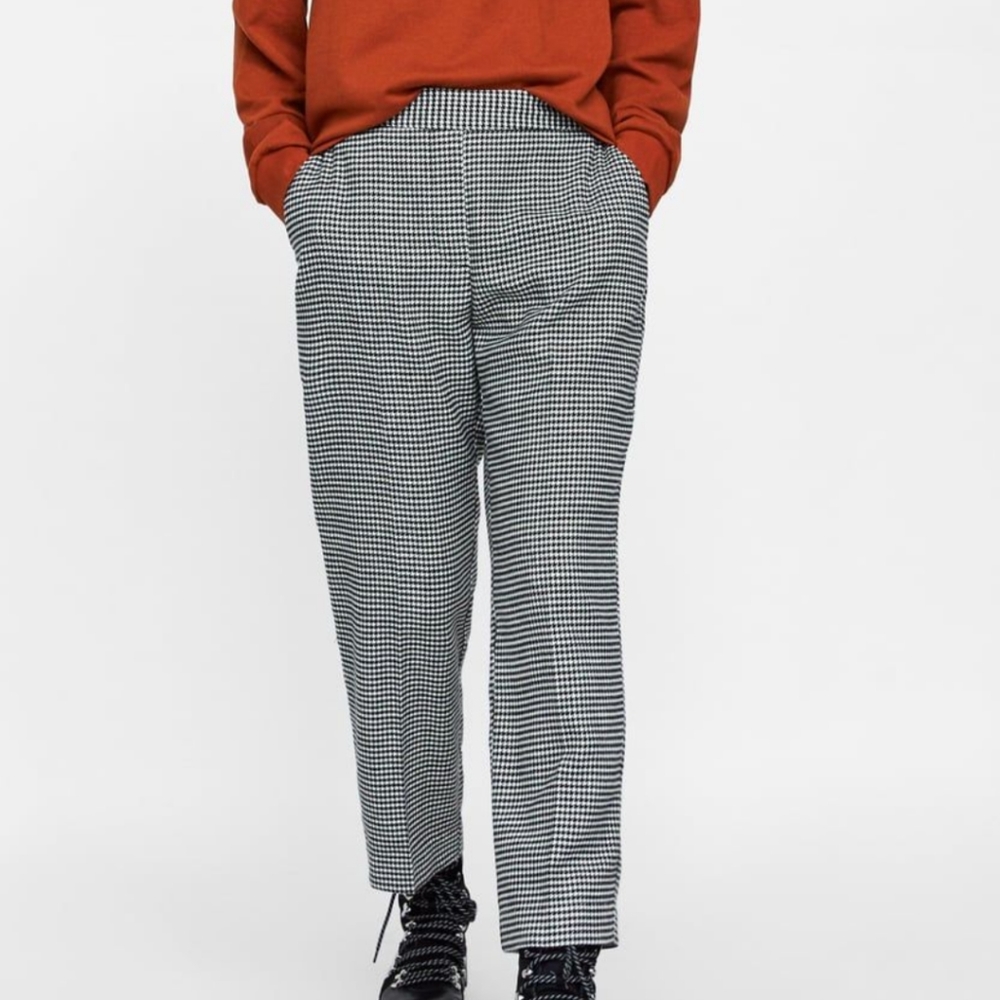 Zara Basics Cropped Houndstooth Trousers